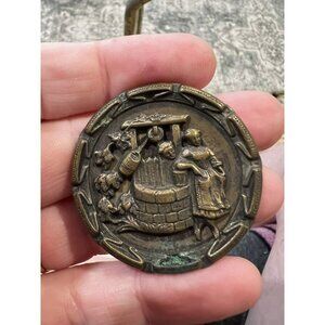 Antique Brass Button "The Wishing Well" 2-Part Rotating Large Metal Set of 5